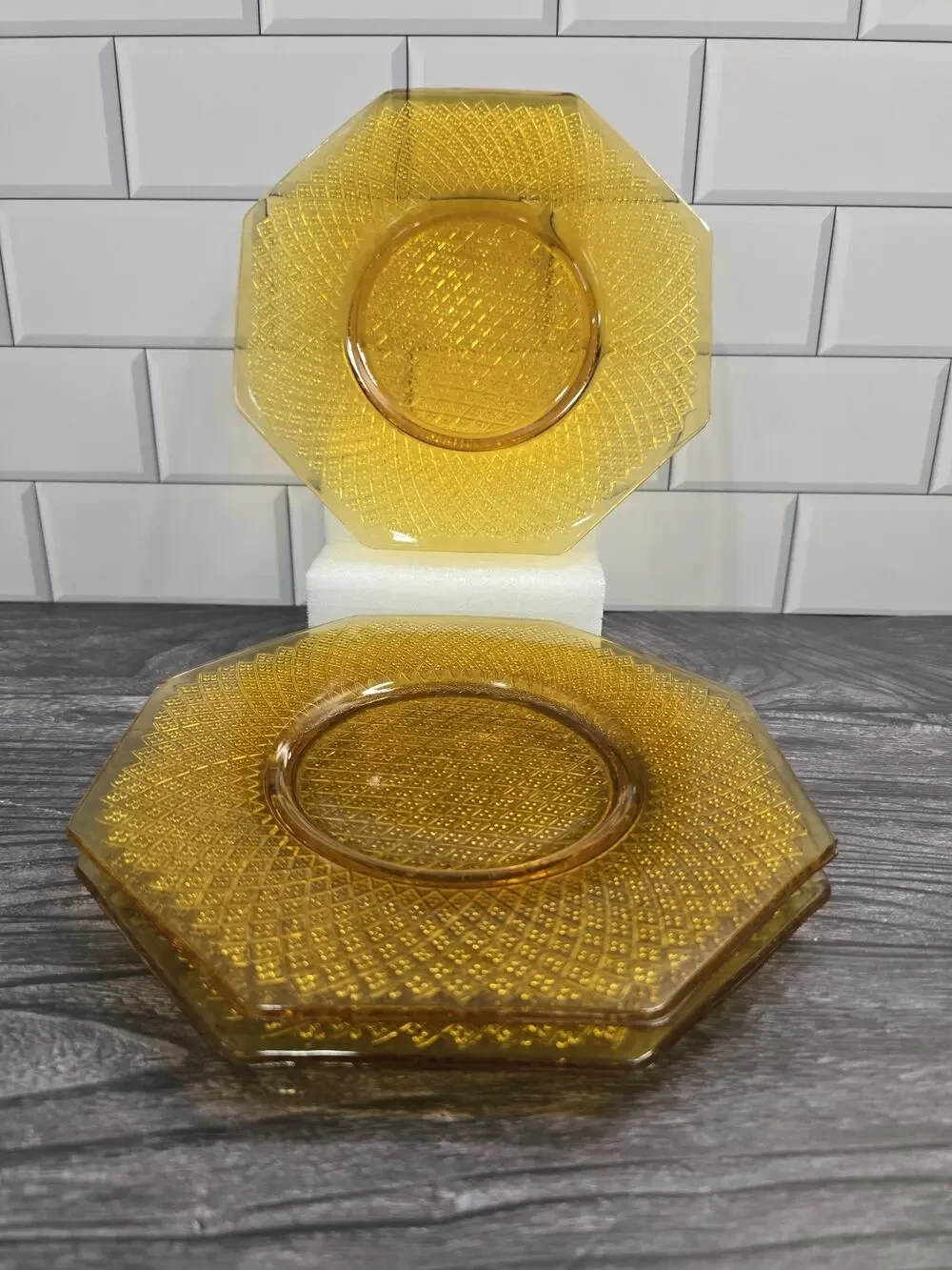 Set of 3 Vintage L.E. Smith Amber Glass 7